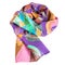 Wrapped brown, violet, green batic silk scarf