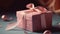 Wrapped gift box, ornate decoration, shiny still life generated by AI