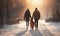 Wrapped in warm coats, the couple ventured out into the snowy landscape, their golden retriever excitedly leading the way