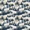 wrapping paper inspired by a snowy mountain retreat, featuring cabins, pine trees, and snowy peaks