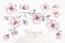 Wreath of blossom pink cherry flowers in watercolor style with white background. Set of summer blooming japanese sakura