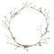 Wreath of branches and sticks, twigs. Watercolor, isolated on white background.