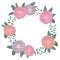 Wreath with camellias and spiral eucalyptus. Decorative holiday floral background.