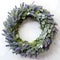 A wreath of dried lavender and eucalyptus leaves, creating a fragrant and soothing aroma