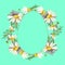 wreath of field daisies with a plate in the form of an egg on fashion background.