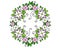 A wreath of flowers and leaves - vector full color illustration. Bright, delicate spring wreath of soft pink and white flowers. Wr