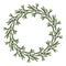 Wreath hand drawing round frame Cranberry twig and berry , leaves, branches. Decorative elements.