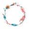 Wreath of hand drawn watercolor feather and bead