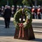 A wreath-laying ceremony at a war memorial. generative ai