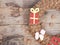 Wreath made of pepernoten on wooden background