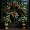 wreath of mistletoe archway on a front door