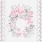 Wreath of pink roses flowers and vertical border of twigs with leaves