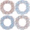 Wreath set of blue and brown hearts on a white background