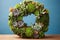 Wreath Of Succulents Showcasing Their Unique Shapes And Textures. Generative AI
