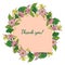 Wreath from vanilla orchid, pink lotus flower, floral round decoration border