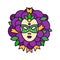 Wreath with venetian mask for Mardi Gras. Isolated single symbol on white background