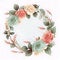 Wreath of watercolour roses and leaves on white background. AI Generative