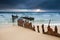 Wreck on australian beach at sunrise