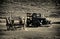 Wreck of cart and pick up in the ghost town of Bodie - California