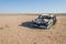 Wreck of classic saloon car abandoned deep in the Namib Desert of Angola