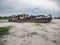 Wreck Dredger on the beach.