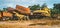 Wreck of heavy machinery in the junkyard of forestry company.