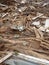 Wreckage of an old destroyed wooden house, demolition of a private sector