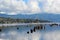 Wreckage of an old pier protruding from Lake Whatcom