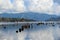 Wreckage of an old pier protruding from Lake Whatcom