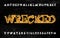 Wrecked alphabet font. Grunge uppercase letters and numbers. Halftone background.