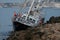 Wrecked sailing ship after heavy storms in mallorca