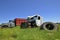 Wrecked truck in a salvage and junkyard