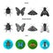 Wrecker, parasite, nature, butterfly .Insects set collection icons in black, flat, monochrome style vector symbol stock