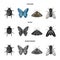 Wrecker, parasite, nature, butterfly .Insects set collection icons in cartoon,black,monochrome style vector symbol stock