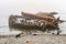 Wrecks of old whaling boats in Grytviken South Georgia in fog