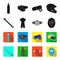 A wrench, a bicyclist bone, a reflector, a timer.Cyclist outfit set collection icons in black,flet style vector symbol