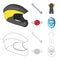 A wrench, a bicyclist bone, a reflector, a timer.Cyclist outfit set collection icons in cartoon,outline style vector