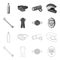 A wrench, a bicyclist bone, a reflector, a timer.Cyclist outfit set collection icons in outline,monochrome style vector