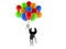 Wrench character flying with balloons