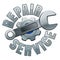 Wrench and gear. Repair service emblem