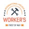 Wrench in hand Labour day isolated icon First of May vector spring event emblem or logo engineer and contractor