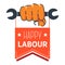 Wrench in hand Labour day isolated icon First of May vector spring event emblem or logo engineer and contractor