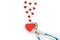 . Wrench with hearts isolated on background. The concept of your favorite profession and Valentine`s Day