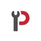 Wrench Logo With Letter P. Repair or Maintenance Logo Concept. Red and Grey Color Vector Illustration