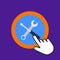 Wrench with screwdriver icon. Repair concept. Hand Mouse Cursor Clicks the Button