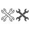 Wrenches line and solid icon. Two crossed handle tools, technical or repair item symbol, outline style pictogram on