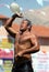 A wrestler cools down after competing at the Elmali Turkish Oil Wrestling Festival at Elmali in Turkey.