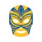 Wrestler luchador mask template. Wrestling suit item with yellow blue mexican tracery