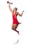 Wrestler in red dress isolated