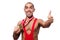 Wrestler in red dress isolated